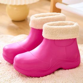 Lucyever Keep Warm Waterproof Ankle Boots Women Big Round Toe Platform Rain Shoes Woman 2022 Lightweight Non Slip Botas Female (Color: Rosy Red, size: 36-37)