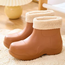 Lucyever Keep Warm Waterproof Ankle Boots Women Big Round Toe Platform Rain Shoes Woman 2022 Lightweight Non Slip Botas Female (Color: Coffee, size: 38-39)