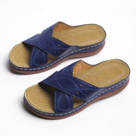 Lucyever Summer Plus Size Casual Slippers Woman 2022 Comfy Open Toe Wedges Sandals Woman Thick Bottom Flip Flops Mujer 35-43 (Color: Deep Blue, size: 42)