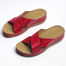 Lucyever Summer Plus Size Casual Slippers Woman 2022 Comfy Open Toe Wedges Sandals Woman Thick Bottom Flip Flops Mujer 35-43 (Color: Red, size: 40)