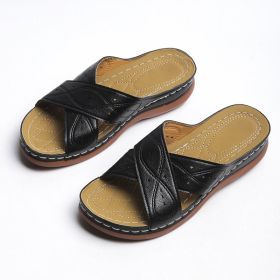 Lucyever Summer Plus Size Casual Slippers Woman 2022 Comfy Open Toe Wedges Sandals Woman Thick Bottom Flip Flops Mujer 35-43 (Color: Black, size: 35)