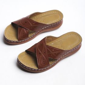 Lucyever Summer Plus Size Casual Slippers Woman 2022 Comfy Open Toe Wedges Sandals Woman Thick Bottom Flip Flops Mujer 35-43 (Color: dark brown, size: 43)