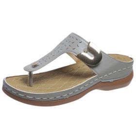 Lucyever Fashion Metal Decoration Wedges Slippers Women 2022 Summer Clip Toe Sandals Woman Plus Size Thick Sole Flip Flops 43 (Color: Gray, size: 39)