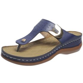 Lucyever Fashion Metal Decoration Wedges Slippers Women 2022 Summer Clip Toe Sandals Woman Plus Size Thick Sole Flip Flops 43 (Color: Blue, size: 37)