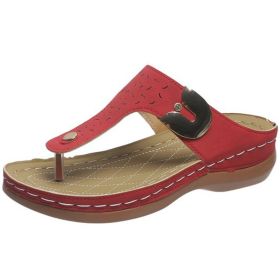 Lucyever Fashion Metal Decoration Wedges Slippers Women 2022 Summer Clip Toe Sandals Woman Plus Size Thick Sole Flip Flops 43 (Color: Red, size: 40)