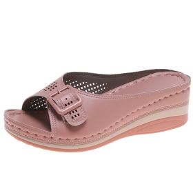 Lucyever New Plus Size 43 Wedges Slippers Women 2022 Summer Buckle Peep Toe Sandals Woman Comfy Non Slip Beach Flip Flops Female (Color: Pink, size: 38)