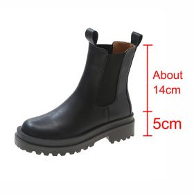 Lucyever Fashion Platform Chelsea Boots for Women Square Heel Black Pu Leather Womens Ankle Boots 2022 Thick Bottom Gothic Shoes (Color: Black low tube, size: 37)
