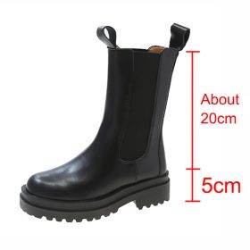 Lucyever Fashion Platform Chelsea Boots for Women Square Heel Black Pu Leather Womens Ankle Boots 2022 Thick Bottom Gothic Shoes (Color: Black high tube, size: 36)