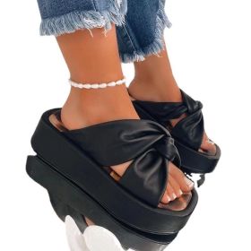 Ladies Bow Thick-soled Slippers 2022 Summer New European And American Large Size Fashion Casual Comfortable Women's Sandals (Color: Black, size: 38)