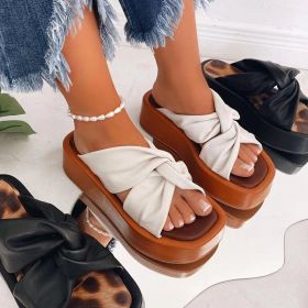 Ladies Bow Thick-soled Slippers 2022 Summer New European And American Large Size Fashion Casual Comfortable Women's Sandals (Color: White, size: 39)