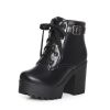 Vintage Buckle Thick Heel Short Boots Square Heel Women Platform Ankle Boots Fashion Pu Lace Up Short Boots Big Size 896