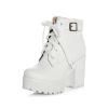 Vintage Buckle Thick Heel Short Boots Square Heel Women Platform Ankle Boots Fashion Pu Lace Up Short Boots Big Size 896
