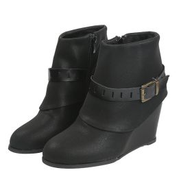 2022 Autumn Winter New Wedges High Heels Ankle Boots Retro Belt Buckle Women's Shoes Fashion Platform Short Boots Botas De Mujer (Color: Black, size: 42)