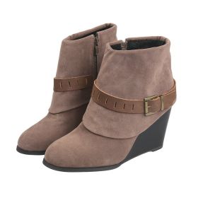 2022 Autumn Winter New Wedges High Heels Ankle Boots Retro Belt Buckle Women's Shoes Fashion Platform Short Boots Botas De Mujer (Color: khaki, size: 35)