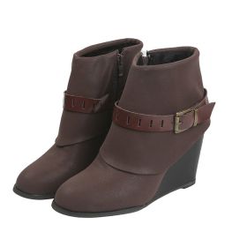 2022 Autumn Winter New Wedges High Heels Ankle Boots Retro Belt Buckle Women's Shoes Fashion Platform Short Boots Botas De Mujer (Color: Coffee, size: 43)
