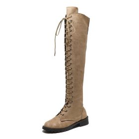 New Sexy Ladies Lace-up Over The Knee Boots Womens Plus Size Boots Shoes for Women Motorcycle Boots Winter Boots Punk Shoes998 (Color: khaki, size: 41)