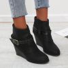 2022 Autumn Winter New Wedges High Heels Ankle Boots Retro Belt Buckle Women's Shoes Fashion Platform Short Boots Botas De Mujer