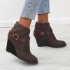 2022 Autumn Winter New Wedges High Heels Ankle Boots Retro Belt Buckle Women's Shoes Fashion Platform Short Boots Botas De Mujer