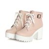 Vintage Buckle Thick Heel Short Boots Square Heel Women Platform Ankle Boots Fashion Pu Lace Up Short Boots Big Size 896