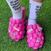 Women's Fashionable Bubble Slippers With Charm, Waterproof Non Slip Beach Slippers, Comfy Thick Sole Sports Slippers